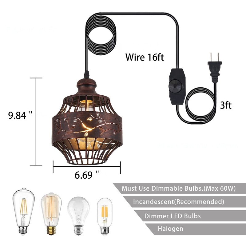 YLONG-ZS Vintage Hanging Lamp Plug in Pendant Lights,Hanging Lights with