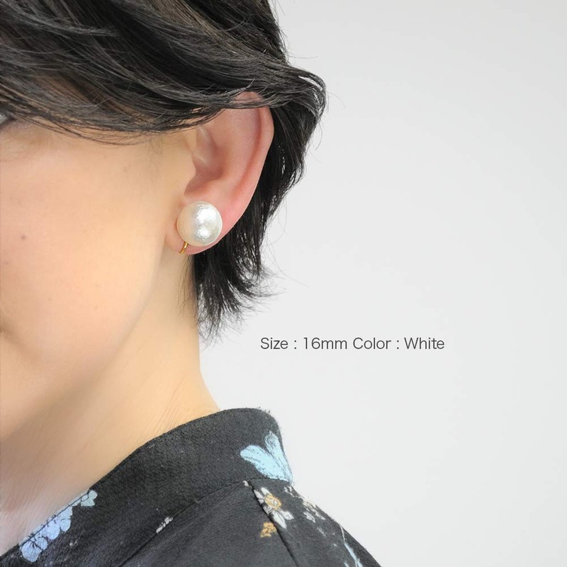 R-days Daikanyama Women's Large Cotton Pearl Earrings, Made in Japan,