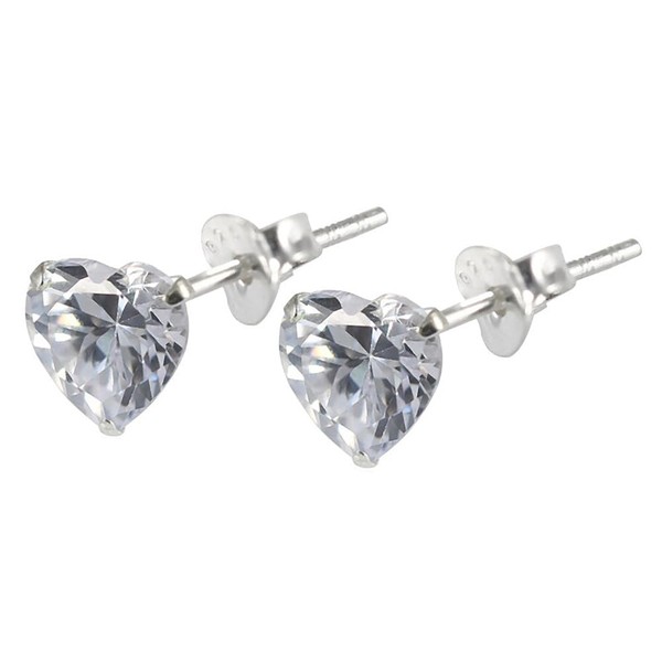 4mm Clear Heart Cubic Zirconia Gemstone 925 Sterling Silver Stud