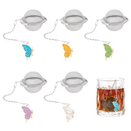 UNICRAFTALE 5pcs Round Stainless Steel Mesh Tea Infusers Round Tea Strainer with Butterfly Pendant Loose Tea Holder Tea Mesh Strainer Tea Filters for Brew Tea Spices Seasonin
