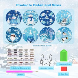 Mokeum 8 PCS Christmas Diamond Painting Coasters, Diamond Art Coasters with Holder, DIY Snowmen Diamond Painting Coasters Kits for Beginners Kids Adults Craft Supplies Home Decoration