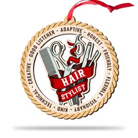 ARTSYWIX Hairdresser Gifts for Girl Women, Hair Stylist Wood Christmas Ornament, Keepsake Gift for Sister Friends Hairstylist Family, Cosmetology Graduation Gifts, Hair Salon Christmas Tree Decoration