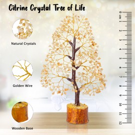 Citrine Gemstone Tree of Life - Chakra Healing Stones for Positive Energy Crystal Tree Reiki Healing Yellow Stone Energy Generator Spiritual & Meditation Home & Office Decoration (Golden Wire)