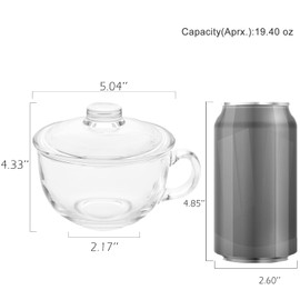 WHJY Small Glass Bowl, Microwave Safe Soup Bowl with Lid and Handle, Clear Oatmeal Bowl for Soup,Oatmeal, Dessert Pasta and Salad, 500ml/16oz