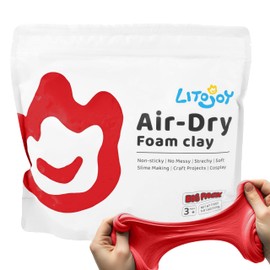 LitoJoy Red Air Dry Foam Clay - Modeling, Soft, Light Weight for School Supply, Art Projects, Deco Flower Mirror, Cosplay Props, Fake Bake, Slime Supplies- 1.1 Lbs / 500 Grams (Red)