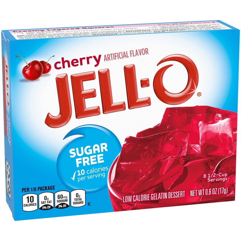 Jell-O Sugar-Free Cherry Gelatin Mix 0.6 Ounce Box (Pack of