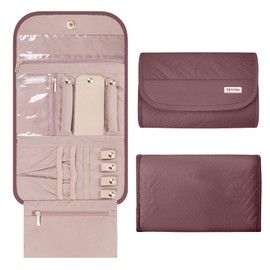 TBTOTRA Travel Jewelry Organizer Box, Foldable Travel Case for Earrings, Necklaces, Rings, Bracelets, Red Sandalwood