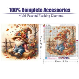 Yijingtop Fall Gnome 5D Diamond Art Painitng Kits for Adults,Cute Gnome Diamond Art Kits for Adults,Full Drill Crystal Gem Art Kits for Home Wall Decor 13.8x13.8inch