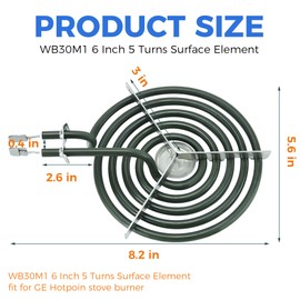 Upgraded WB30M1 Electric Stove Burner ERS30M1 Replacement for 6 Inch 5 Turns 240V Surface Element with Silver Center Medallion fit for GE Hot-point Ken-more Range Stove by Romalon