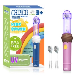 Kids Electric Toothbrush with UV Mode，Oscillation and Vibration Toothbrush, Cute Ice Cream Appearance, Silicone Anti Slip Handle, 4 Modes & 2-Min Smart Timer, One Charge Last 60 Days (Pink)