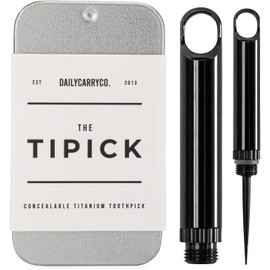 DAILYCARRYCO. TiPick Titanium Toothpick Holder - Portable Metal Travel Toothpick - Reusable EDC Micro Toothpick - Compact & Convenient - Carry On-the-Go - Titanium Construction, Black
