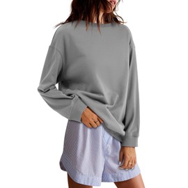 Zwurew Womens Oversized Sweatshirt 2024 Casual Crewneck Long Sleeve Solid Color Pullover Tunic Tops Outfits Grey S