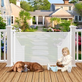 Weatherproof Outdoor Retractable Baby Gates 55" Wide Waterproof Retractable Dog Gate Mesh Baby Gate Retractable Mesh Gate Outdoor Retractable Pet Gate for Dog Outdoor Baby Gates for Decks Dog Barrier