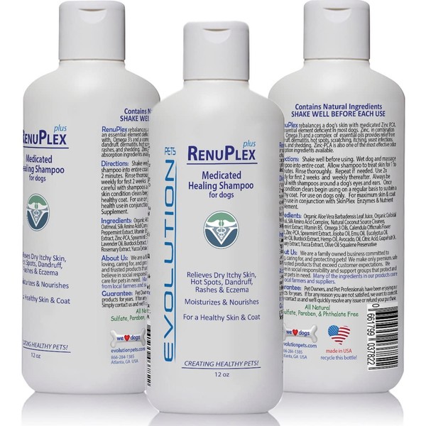 Evolution Pets Best Itchy Dog Shampoo. RenuPlex Plus Medicated Dog Shampoo. Safe, All Natural Dog Shampoo for Itchy Skin and Dog Dry Skin