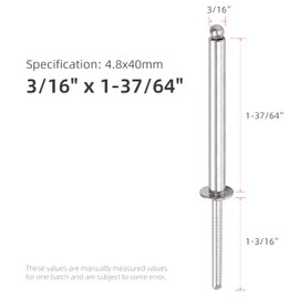 JIANDAXIN 30Pcs Stainless Steel Extra Long Blind Rivets, Long-Shaft Split Rivets, Extended Length, Corrosion-Resistant, Tensile & Shear Strength High (3/16"x1-37/64")