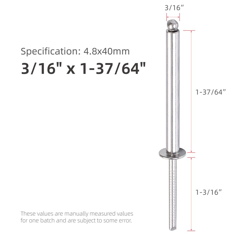 JIANDAXIN 30Pcs Stainless Steel Extra Long Blind Rivets, Long-Shaft Split