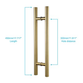 Togu TG-6012 18 inches Solid Standoffs Heavy-Duty Commercial Grade-304 Stainless Steel Push Pull Door Handle/Barn Door Pull Handle/Glass Pulls, Satin Gold Finish
