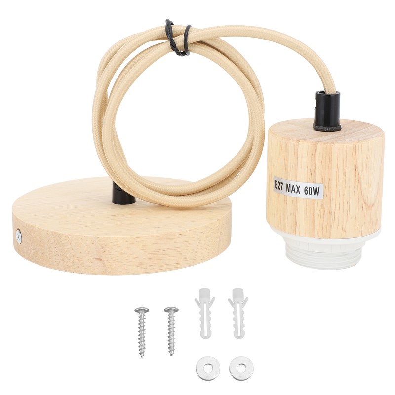 E27 Wooden Pendant Light Bulb Holder Vintage Lighting Accessory Wooden
