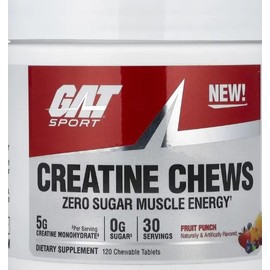 Creatina Masticable Gat Sport Chews Cero Azucar Sabor Ponche De Frutas 120 Tabletas