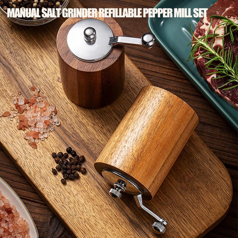 Acacia Wood Salt and Pepper Grinder Mills Sets,Wooden Shakers with