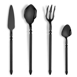 Joincook Black Unique Silverware Set,16-Piece Stainless Steel Cutlery Set for 4,Craft Flatware Set with Double-edged Knife,Mirror Polished,Dishwasher Safe