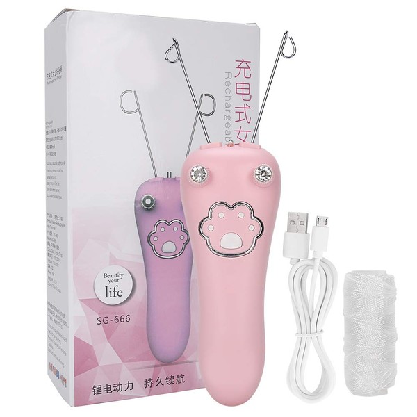 Electric Body Facial Hair Remover, Cotton Thread Epilator, Threader Physical Hair Removal Tool for Face Lips, Chin Jaws Full Body (Pink)