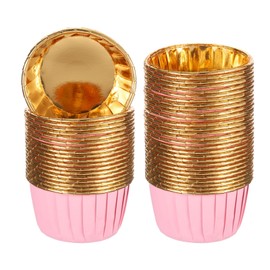 sourcing map Mini Metallic Foil Cupcake Liners for Baking Cupcake, 50Pcs Cupcake Muffins Liners Cupcake Holders Paper Greaseproof Wrappers for Wedding, Showers, Gift, Pink/Gold