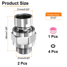 uxcell 2 Pcs Shower Head Swivel Adapter Solid Brass Adjustable Shower Arm Extension Connector Universal Shower Component Connector with PTFE Tape and Gasket for Shower System (Silver)