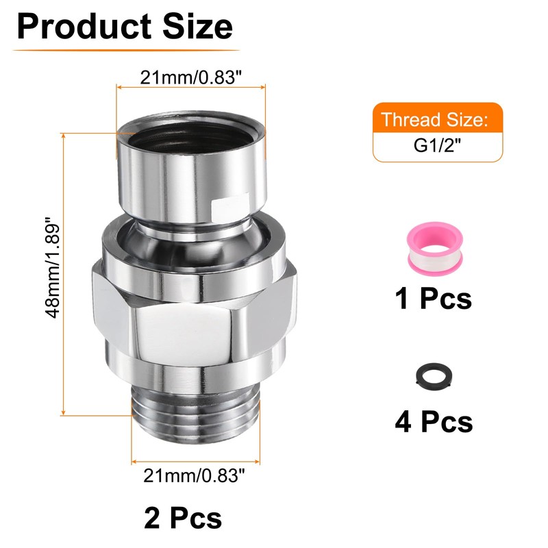 uxcell 2 Pcs Shower Head Swivel Adapter Solid Brass Adjustable