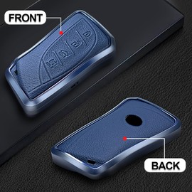SK CUSTOM Funda de cuero azul y marco de aluminio para llave inteligente compatible con Lexus ES350 ES300h UX200 LS500 LS500H LC500 LC500h 4 botones sin llave accesorio remoto para coche