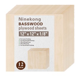 Basswood Sheets 12 Pack,12"x12"x1/8" Plywood Sheets,3mm basswood for Laser Cutting,laser engraving blanks,Drawing & Painting,Thin Natural Unfinished Wood for Crafts,Wood Burning,Scroll Saw Cutting
