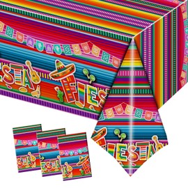 YIKEDEC 3 PCS Mexican Fiesta Tablecloth, Disposable Plastic Cinco De Mayo Printed Table Covers for Fiesta Taco Night Birthday and Mexican Fiesta Thmed Party Supplies，108 x 54 inch