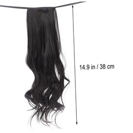 FRCOLOR Curly Ribbon Drawstring Ponytail Hair Extensions Natural Black Synthetic High Temperature Wig for Women Daily Party Cosplay