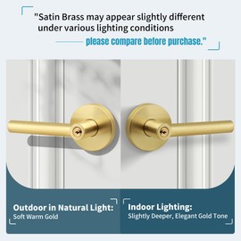 Gaurqiah Entry Door Lock with Keys,Brushed Gold Door Handles, Heavy Duty Door Lever, Round Doors Handle for Exterior/Interior Doors, Reversible Door Lever for Bedroom or Office-Satin Brass Finish