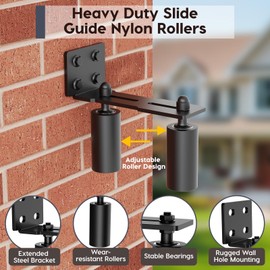 Anobeyi Heavy Duty Slide Gate Roller Guide with L Rear Post Steel Bracket, Sliding Rolling Gate Hardware Kit Support Assembly for Sliding/Rolling/Garage/Wood/Fence Door (Black-1pc, 4in)