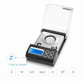 High Precision Professional Digital Milligram Scale 50g/0.001g Mini Electronic Balance Powder Scale Gold Jewelry Carat Scale Digital Weight with Calibration Weight Tweezer and Weighing Pan