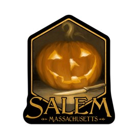 Die Cut Sticker Salem, Massachusetts, Jack-O-Lantern, Oil Painting, Contour Vinyl Sticker 3 to 6 inches, (Waterproof Decal for Cars, Water Bottles, Laptops, Coolers), Large