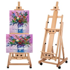 Painting Easel for Adults, H-Frame -Adjustable Painters Easel for Adults, Painting Floor Easel Stand, Movable and Tilting Flat Available, Heavy Duty Holds Canvas Art Up to 80"