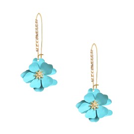 Vavhoo Rhinestone Crystal Floral Dangle Drop Earrings for Women Long Flower Earrings with Gold Bud Sparkling Party Wedding Jewelry, Large, Metal, No Gemstone