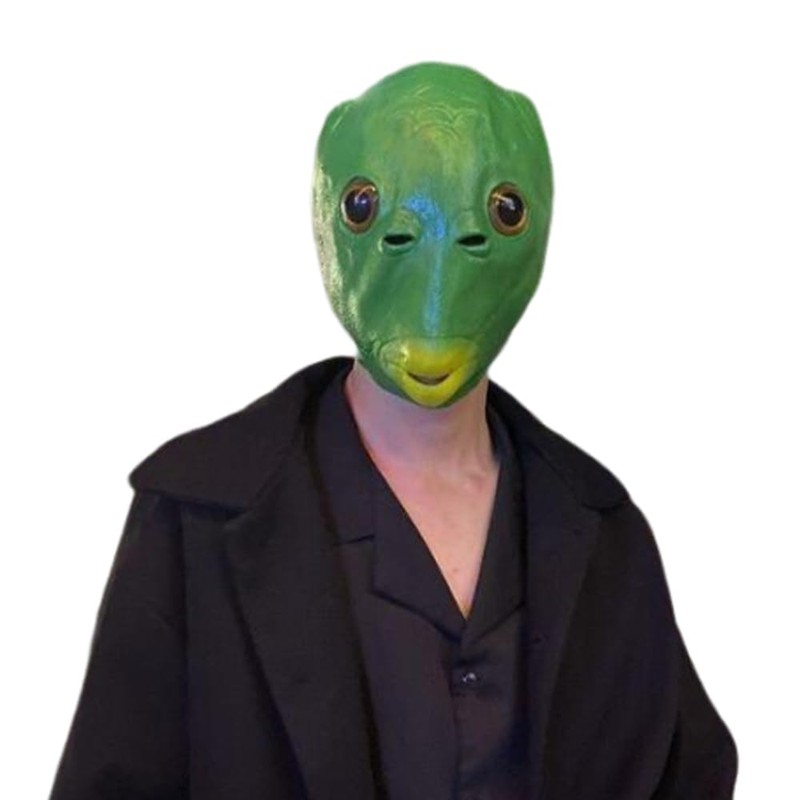 YFFSFDC Green Fish Head Mask, Fishman Mask, Funny Mask, Animal