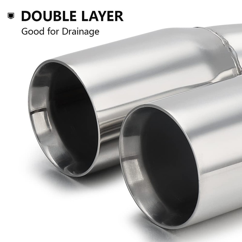 A-KARCK Dual Outlet Exhaust Tip 3" Inlet,Polished Double Wall Tailpipe