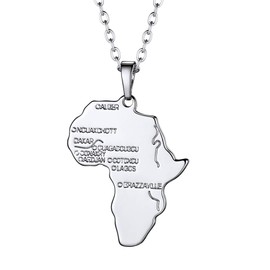 Suplight Silver Africa Map Pendant Necklace Ethiopian Jewelry Map of Africa Letter Charm for Men Women
