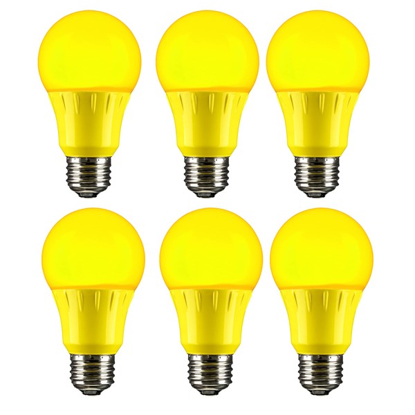 Sunlite 41726 LED A19 Colored Light Bulb, 3 Watts (25w Equivalent), E26 Medium Base, Non-Dimmable, UL Listed, Party Decoration, Holiday Lighting, 6 Count, Yellow