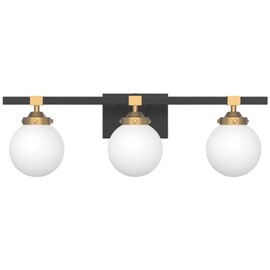 Tipace Mid Century Modern Bathroom Vanity Light Fixtures 3 Lights Milky White Glass Shades Black/Golden Bathroom Light Fixture(Exclude Bulb)