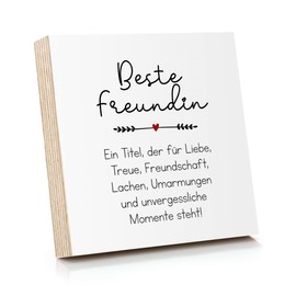 ARTFAVES® Wooden Picture with Saying "Beste Freundin - EIN Titel, der Liebe, Treue, Freundschaft”, Decorative Gift on the Theme of Friendship/Size: 14.8 x 14.8 cm