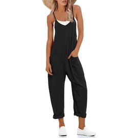 Muchpow Women's V Neck Sleeveless Jumpsuits Spaghetti Straps Harem Long Pants Overalls With Pockets(Black,Medium)
