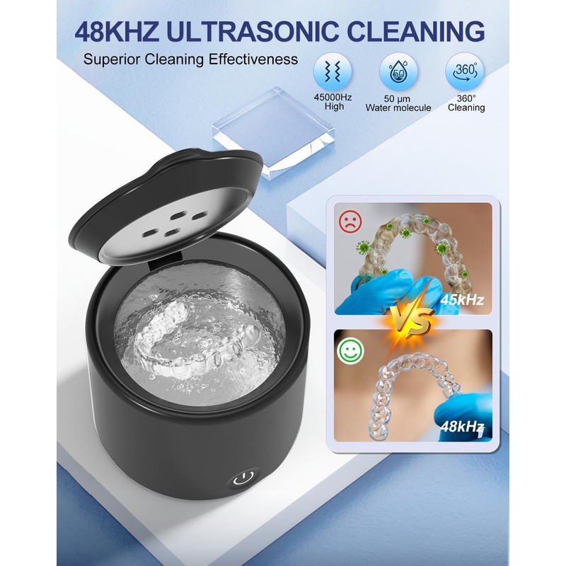 Ultrasonic Retainer Cleaner, 48kHz Denture Cleaner, Retainer Cleaning Machine for