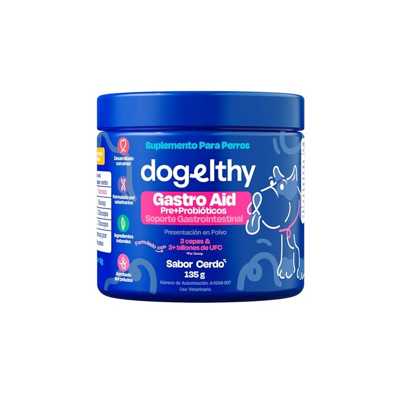 Dogelthy Gastro Aid Suplemento con Pre y Probioticos para Perros