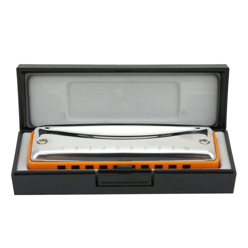 Blues Harmonica 10‑Hole Mouthorgan E Key Wind Instrument Waterproof Corrosion‑Resistant(Orange