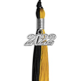 Endea Graduation Double Color Tassel with Silver Date Drop (Black/Bright Gold, 2022)